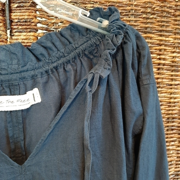 Free People We The Free Small Alpine Denim Tie Poet Peasant Oversized Shirt Blue - Picture 4 of 8